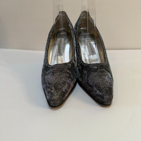 Rangoni Firenze All Leather Silver & Black Sparkle Pointed Toe Pumps Size‎ 7B - Picture 1 of 12